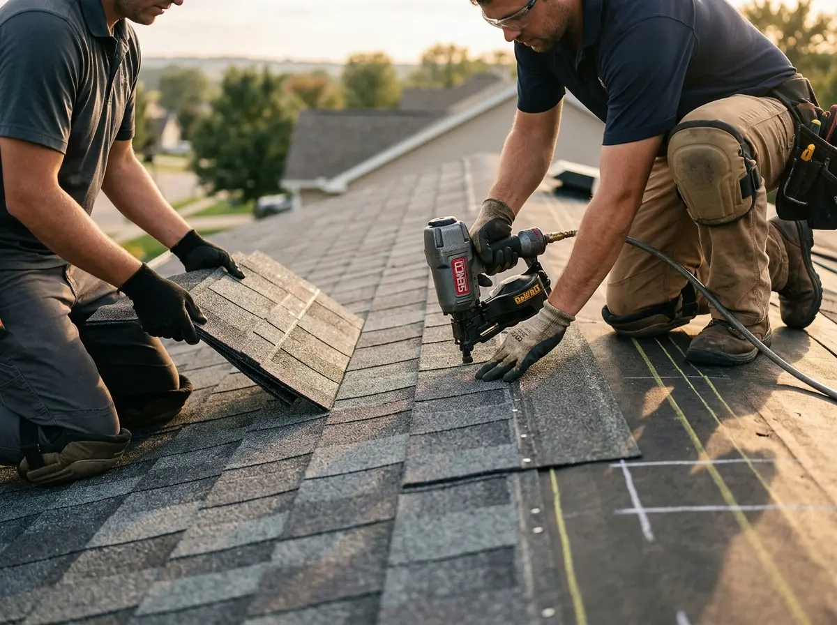 Professional roofer working on a residential roof in Spring Garden